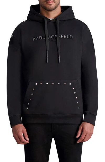 Shop Karl Lagerfeld Oversize Studded Organic Cotton Graphic Hoodie In Black