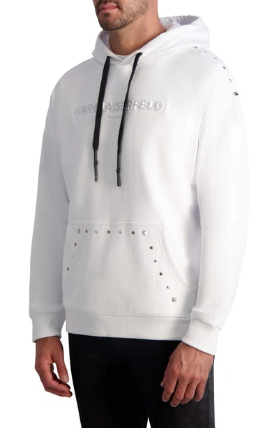 Shop Karl Lagerfeld Oversize Studded Organic Cotton Graphic Hoodie In White