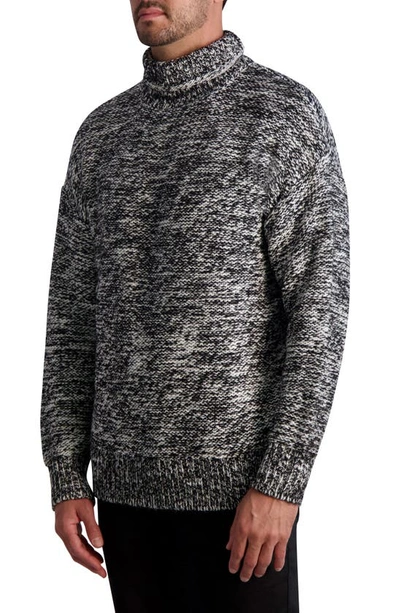 Shop Karl Lagerfeld Oversize Slub Turtleneck Sweater In Black/ White