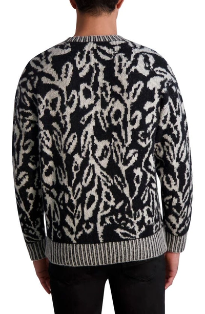 Shop Karl Lagerfeld Floral Wool Blend Jacquard Sweater In Black/ White