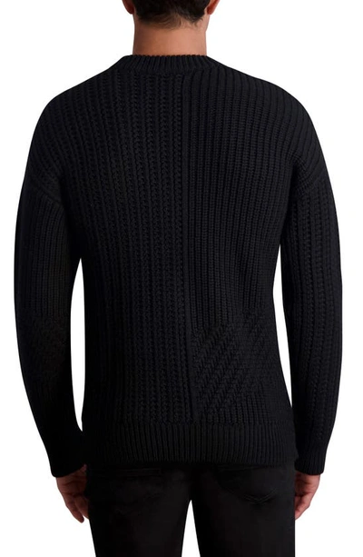 Shop Karl Lagerfeld Mixed Stitch Zip Pocket Wool Sweater In Black