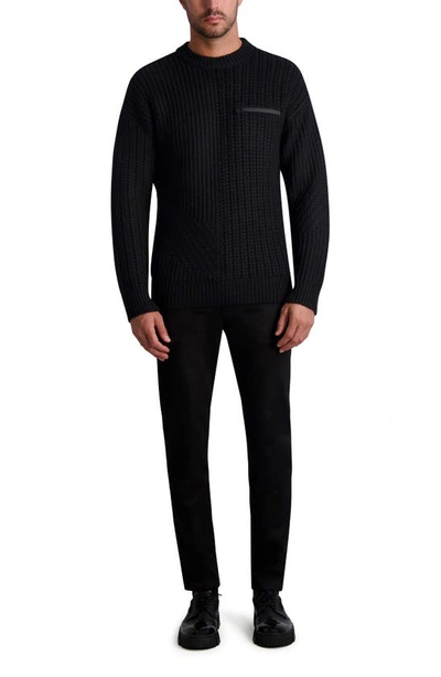 Shop Karl Lagerfeld Mixed Stitch Zip Pocket Wool Sweater In Black