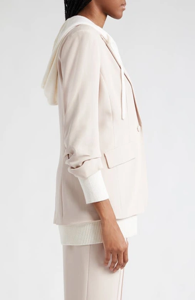 Shop Cinq À Sept Khloe Blazer With Hooded Knit Bib In Oyster/ Ivory