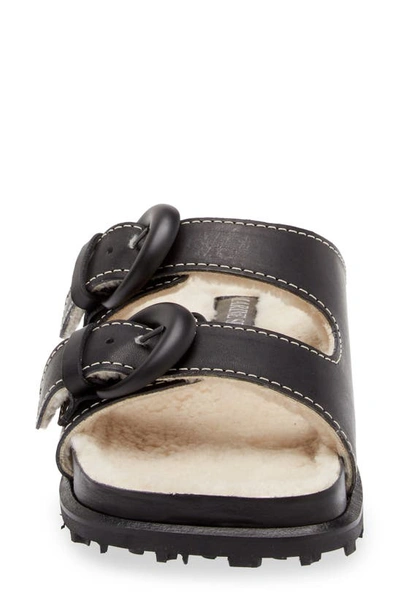 Shop Marine Serre Faux Fur Lined Square Toe Slide Sandal In Black