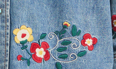 Shop Profound Distressed Embroidered Western Denim Button-up Shirt In Blue