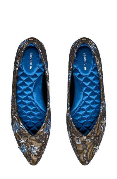 Shop Birdies Goldfinch Pointed Toe Flat In Blue Floral Needlepoint