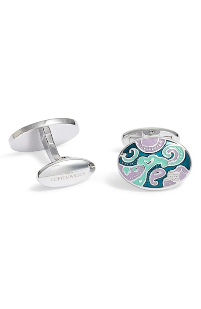 Shop Clifton Wilson Oval Paisley Cuff Links In Lavender