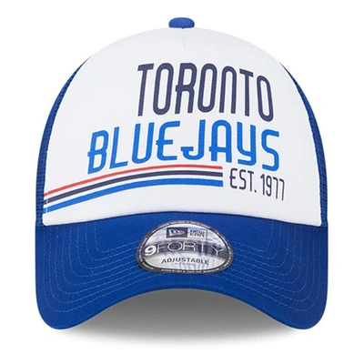 Shop New Era White/royal Toronto Blue Jays Stacked A-frame Trucker 9forty Adjustable Hat