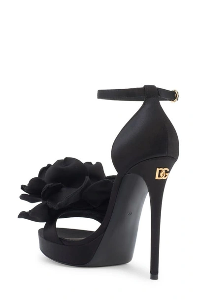 Shop Dolce & Gabbana Kiera Satin Flower Platform Sandal In Black