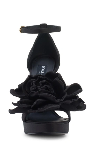 Shop Dolce & Gabbana Kiera Satin Flower Platform Sandal In Black