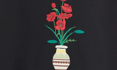 Shop Profound Flower Vase Oversize Embroidered Floral Hoodie In Black