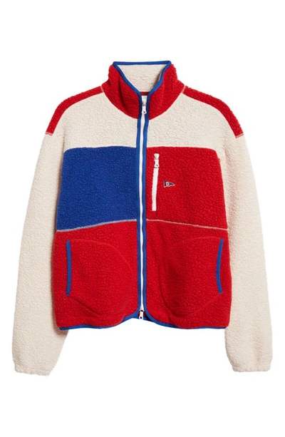 Shop Drake's Colorblock Wool Blend Bouclé Fleece Zip Jacket In Ecru/ Red/ Blue