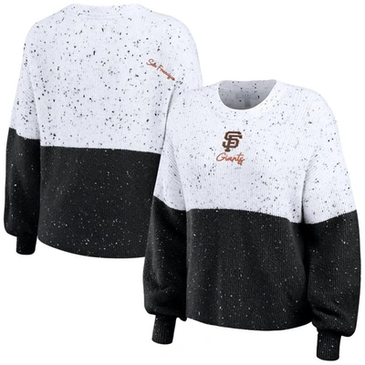 Shop Wear By Erin Andrews White/black San Francisco Giants Color Block Script Pullover Sweater