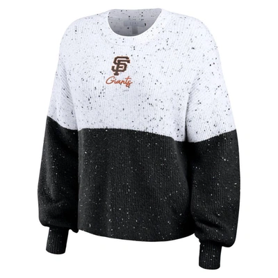 Shop Wear By Erin Andrews White/black San Francisco Giants Color Block Script Pullover Sweater