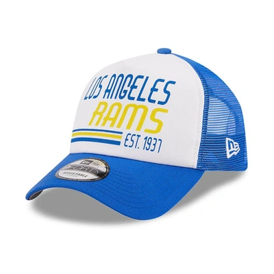 Shop New Era White/royal Los Angeles Rams Stacked A-frame Trucker 9forty Adjustable Hat