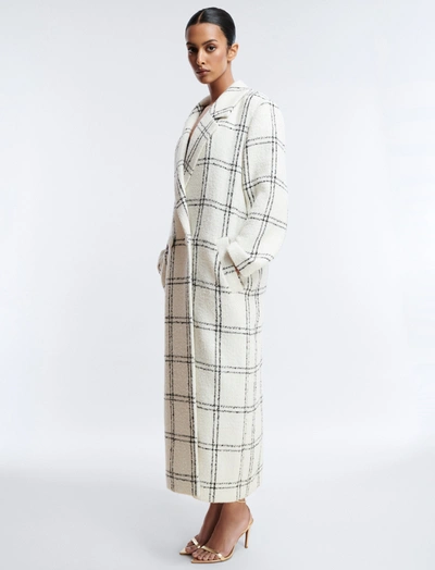 Shop Bcbgmaxazria Maria Oversized Double-breasted Full Length Coat In Ivory-blk Window Plaid