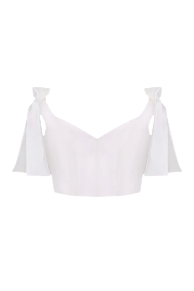 Shop Total White Satin Top With Bows In White