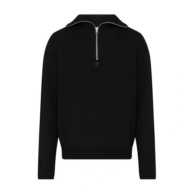 Shop Courrèges Trucker Wool Sweater In Black
