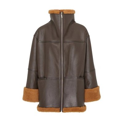 Shop Totême Signature Shearling Jacket In Chocolate