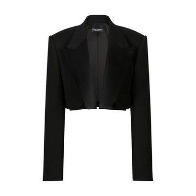 Shop Dolce & Gabbana Short Tuxedo Jacket In Double Wool In Black