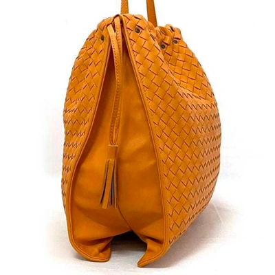 Shop Bottega Veneta Intrecciato Orange Leather Shopper Bag ()