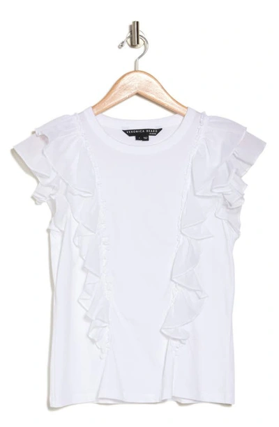 Shop Veronica Beard Bardot Ruffle Cap Sleeve T-shirt In White