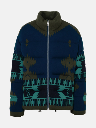 Shop Alanui 'icon Jacquard' Blue Virgin Wool Down Jacket