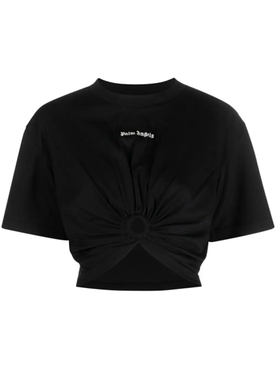 Shop Palm Angels Cropped T-shirt With Ring Detail In Black