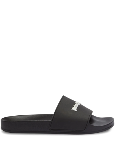 Shop Palm Angels Slide Sandals With Print In Black