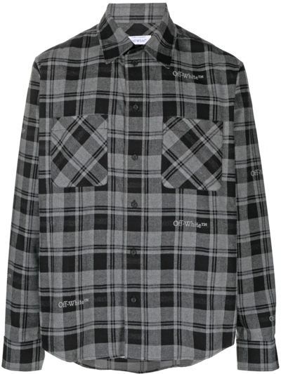 Shop Off-white Checked Shirt With Embroidery In Blue