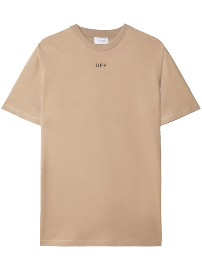 Shop Off-white T-shirt With Embroidery In Nude & Neutrals