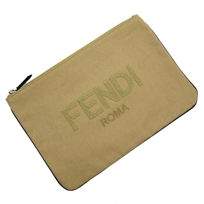 Shop Fendi Beige Canvas Clutch Bag ()