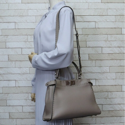 Shop Fendi Peekaboo Grey Pony-style Calfskin Shopper Bag ()