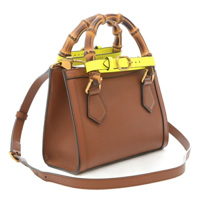 Shop Gucci Diana Brown Leather Shoulder Bag ()
