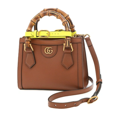 Shop Gucci Diana Brown Leather Shoulder Bag ()