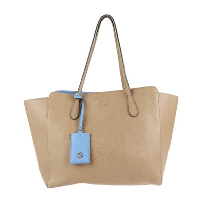 Shop Gucci Swing Beige Leather Shoulder Bag ()