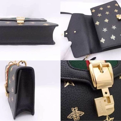 Shop Gucci Sylvie Black Leather Shoulder Bag ()