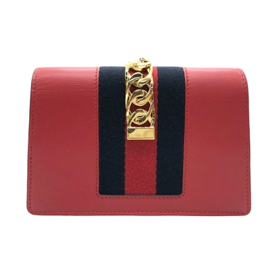 Shop Gucci Sylvie Red Leather Shoulder Bag ()