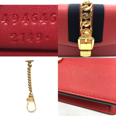 Shop Gucci Sylvie Red Leather Shoulder Bag ()