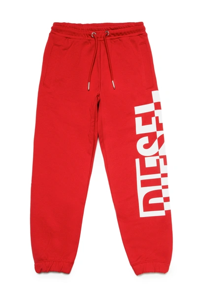 Shop Diesel Jogger Pants In Fleece With Sectioned Logo In Red
