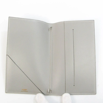 Shop Hermes Hermès Agenda Cover Grey Leather Wallet  ()