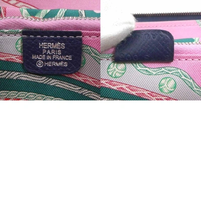 Shop Hermes Hermès Azap Navy Leather Wallet  ()