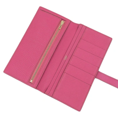 Shop Hermes Hermès Béarn Pink Leather Wallet  ()