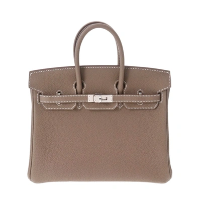 Shop Hermes Hermès Birkin 25 Grey Leather Handbag ()