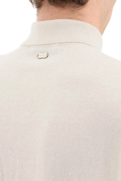 Shop Agnona Linen And Cotton Jersey Polo In Beige