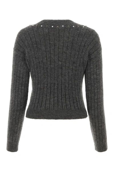 Alessandra Rich Wool Knit Sweater With Studs And Crystals In Greymelange