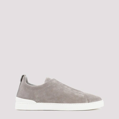Shop Zegna Suede Triple Stitch Low Top Sneakers In Gme Gris Pale