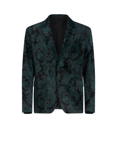 Shop Etro Ribbed Paisley Jacket In Green