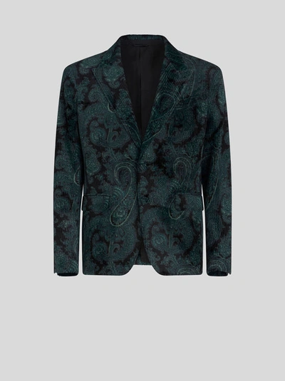 Shop Etro Ribbed Paisley Jacket In Green