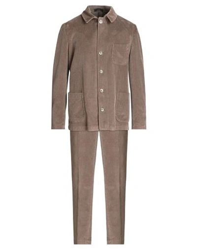 Shop Santaniello Man Suit Cocoa Size 42 Cotton In Brown
